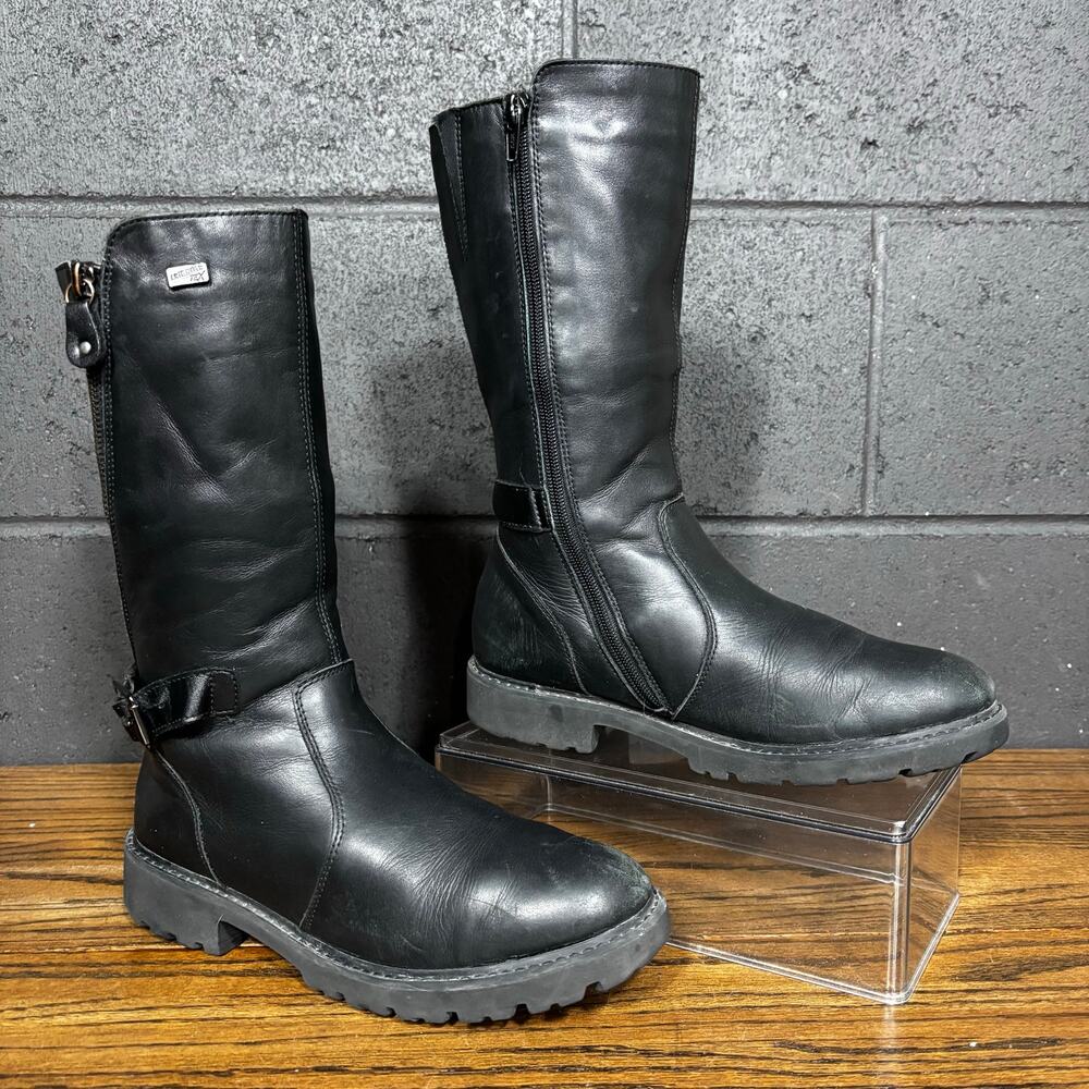 Remonte Tex Black Leather Mid Calf Boots Side Zip Comfort Women’s 38 / US 7.5